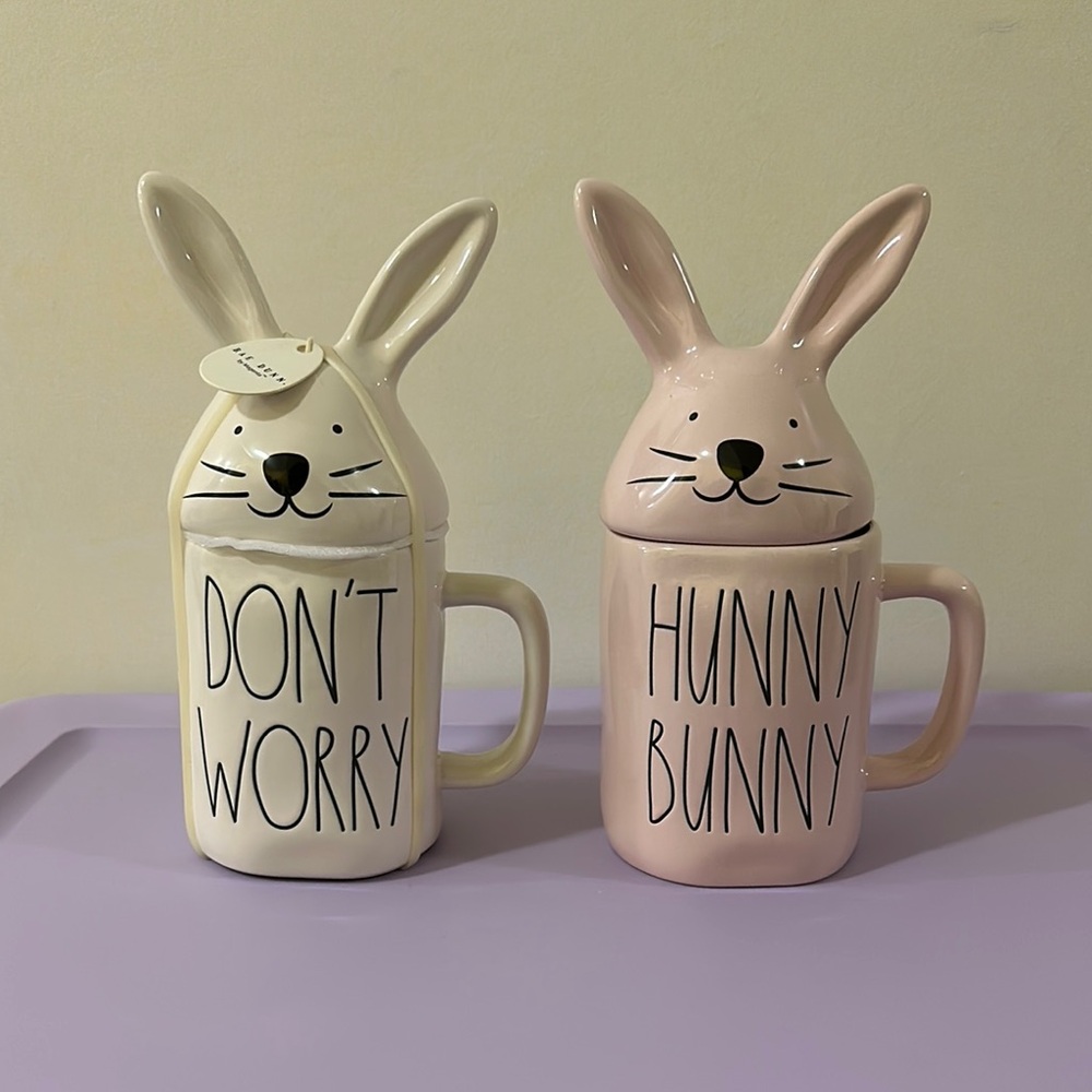 Rae Dunn Bunny Ear Mugs - Cream and Pink